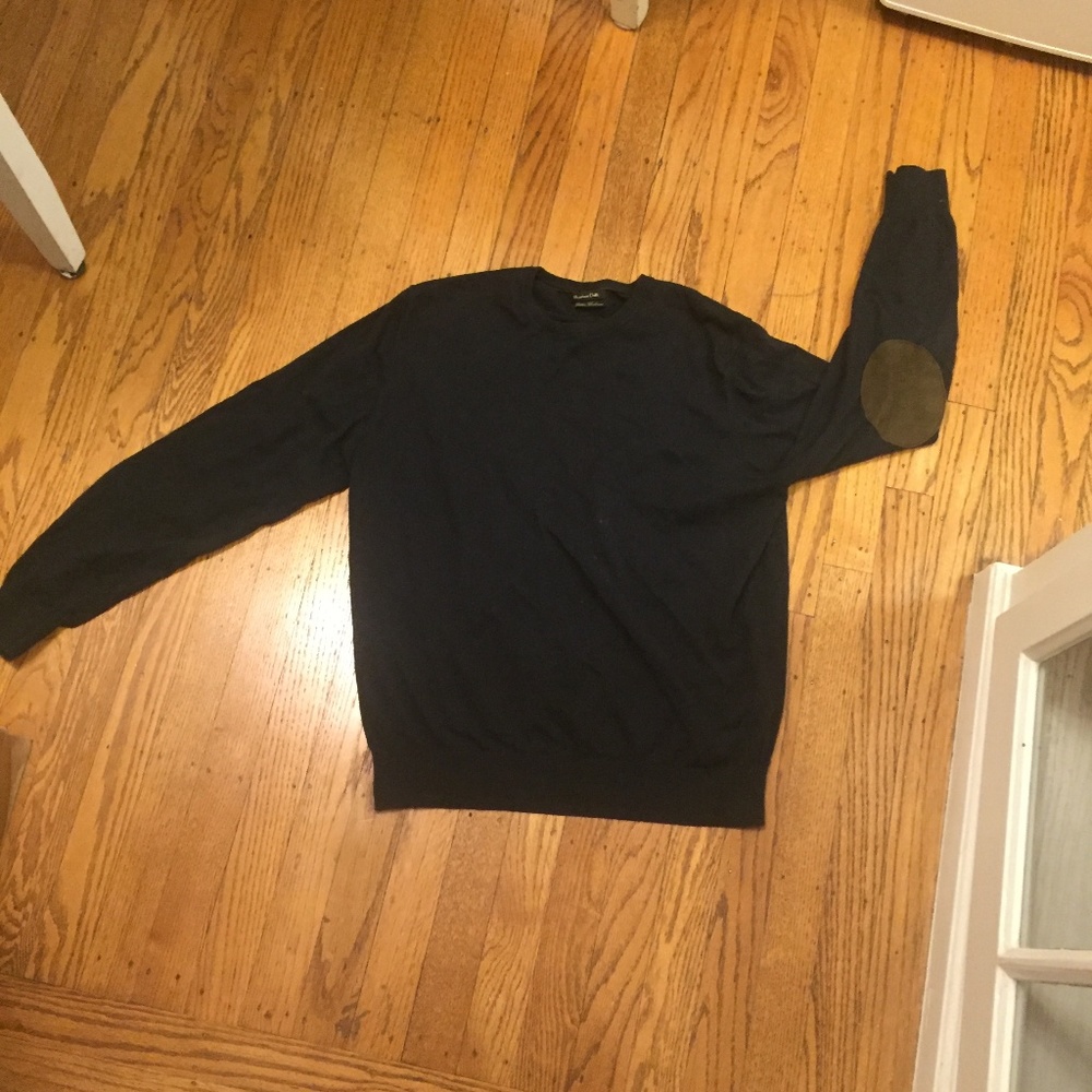 Navy Sweater with Leather Elbows